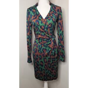 DVF Silk Wrap Dress Size 6 Printed Long Sleeve Designer